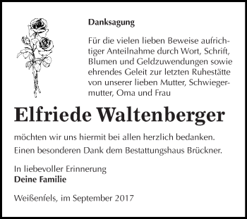 Traueranzeige von Elfriede Waltenberger von WVG - Wochenspiegel NMB / WSF / ZTZ