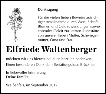 Traueranzeige von Elfriede Waltenberger von Mitteldeutsche Zeitung Weißenfels