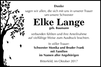 Traueranzeige von Elke Lange von Mitteldeutsche Zeitung Bitterfeld
