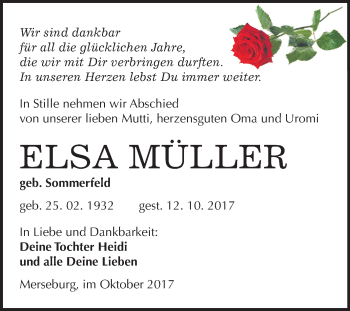 Traueranzeige von Elsa Müller von Mitteldeutsche Zeitung