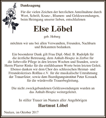 Traueranzeige von Else Löbel von WVG - Wochenspiegel Dessau / Köthen