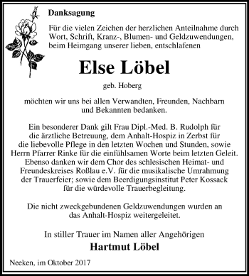 Traueranzeige von Else Löbel von Mitteldeutsche Zeitung Dessau-Roßlau