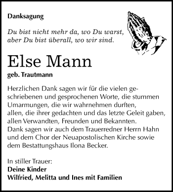 Traueranzeige von Else Mann von Mitteldeutsche Zeitung