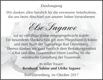 Traueranzeige von Else Sagawe von Super Sonntag Merseburg