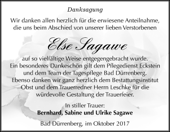 Traueranzeige von Else Sagawe von Mitteldeutsche Zeitung Merseburg/Querfurt