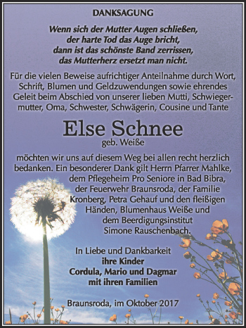 Traueranzeige von Else Schnee von WVG - Wochenspiegel NMB / WSF / ZTZ