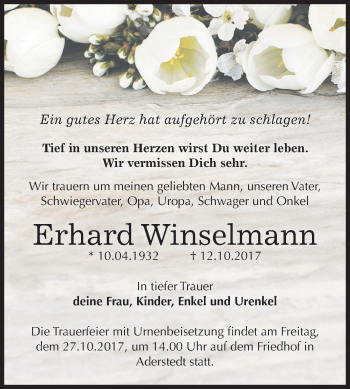 Traueranzeige von Erhard Winselmann von Mitteldeutsche Zeitung Bernburg