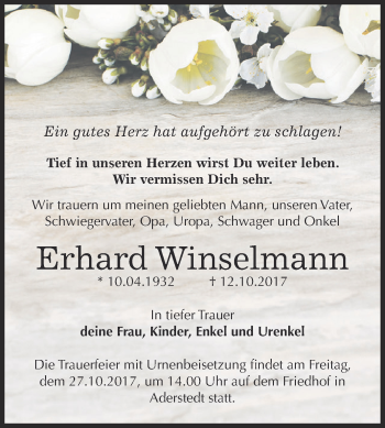 Traueranzeige von Erhard Winselmann von Super Sonntag Bernburg