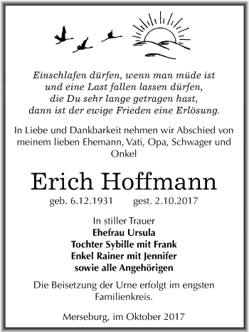Traueranzeige von Erich Hoffmann von Mitteldeutsche Zeitung