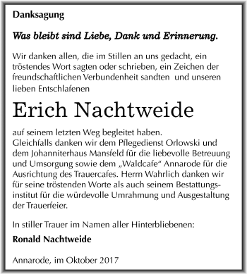 Traueranzeige von Erich Nachtweide von Mitteldeutsche Zeitung