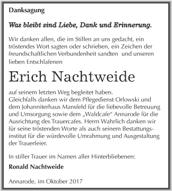 Traueranzeige von Erich Nachtweide von Super Sonntag SGH Mansf. Land