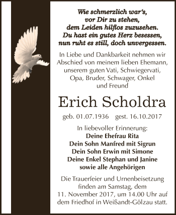 Traueranzeige von Erich Scholdra von WVG - Wochenspiegel Dessau / Köthen