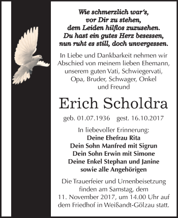 Traueranzeige von Erich Scholdra von Mitteldeutsche Zeitung Köthen