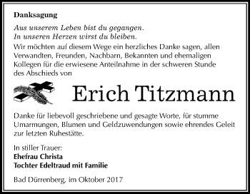 Traueranzeige von Erich Titzmann von Mitteldeutsche Zeitung Merseburg/Querfurt