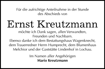 Traueranzeige von Ernst Kreutzmann von Mitteldeutsche Zeitung Halle/Saalkreis