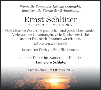 Traueranzeige von Ernst Schlüter von Super Sonntag Aschersleben