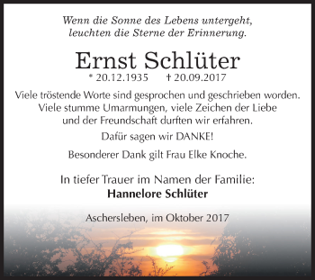 Traueranzeige von Ernst Schlüter von Mitteldeutsche Zeitung Aschersleben