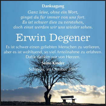 Traueranzeige von Erwin Degener von Mitteldeutsche Zeitung Bitterfeld