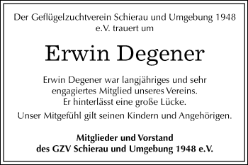 Traueranzeige von Erwin Degener von Mitteldeutsche Zeitung Bitterfeld