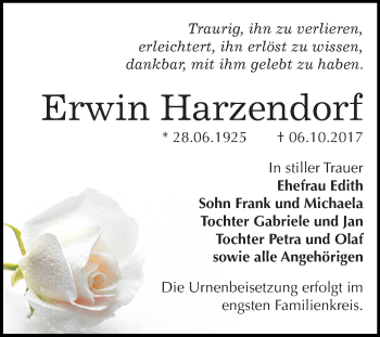 Traueranzeige von Erwin Harzendorf von Mitteldeutsche Zeitung Bitterfeld