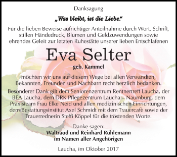 Traueranzeige von Eva Selter von Mitteldeutsche Zeitung