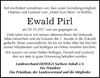 Traueranzeige von Ewald Pirl von Mitteldeutsche Zeitung