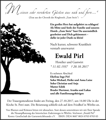 Traueranzeige von Ewald Pirl von Mitteldeutsche Zeitung