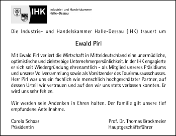 Traueranzeige von Ewald Pirl von Mitteldeutsche Zeitung