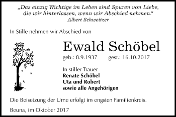 Traueranzeige von Ewald Schöbel von WVG - Wochenspiegel Merseburg