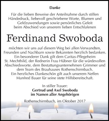 Traueranzeige von Ferdinand Swoboda von Super Sonntag SGH Mansf. Land