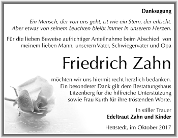 Traueranzeige von Friedrich Zahn von Mitteldeutsche Zeitung