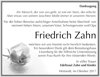 Traueranzeige von Friedrich Zahn von Super Sonntag SGH Mansf. Land
