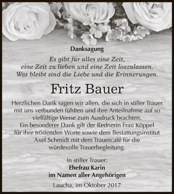 Traueranzeige von Fritz Bauer von WVG - Wochenspiegel NMB / WSF / ZTZ