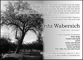 Traueranzeige von Fritz Wabersich von Mitteldeutsche Zeitung