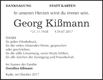 Traueranzeige von Georg Kißmann von WVG - Wochenspiegel Wittenberg