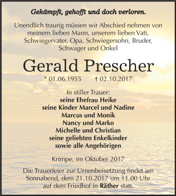 Traueranzeige von Gerald Prescher von Mitteldeutsche Zeitung Halle/Saalkreis