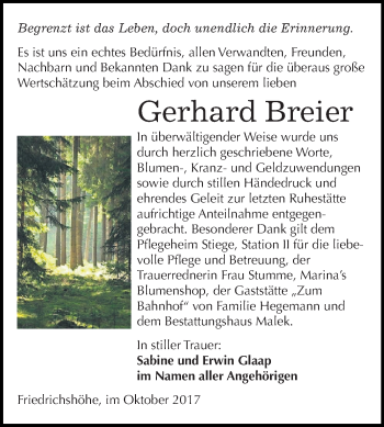 Traueranzeige von Gerhard Breier von Super Sonntag SGH Mansf. Land