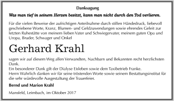 Traueranzeige von Gerhard Krahl von Mitteldeutsche Zeitung