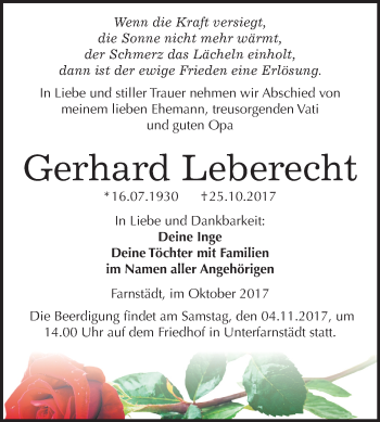 Traueranzeige von Gerhard Leberecht von Mitteldeutsche Zeitung Merseburg/Querfurt