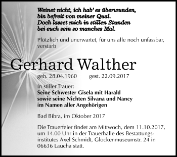 Traueranzeige von Gerhard Walther von Mitteldeutsche Zeitung