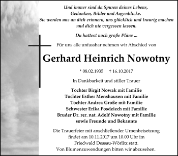 Traueranzeige von Gerhard Heinrich Nowotny von Mitteldeutsche Zeitung Bitterfeld