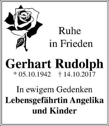 Traueranzeige von Gerhart Rudolph von Mitteldeutsche Zeitung Dessau-Roßlau