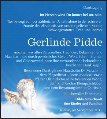 Traueranzeige von Gerlinde Pidde von Mitteldeutsche Zeitung Köthen