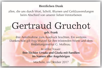 Traueranzeige von Gertraud Gruchot von WVG - Wochenspiegel Merseburg