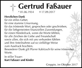 Traueranzeige von Gertrud Faßauer von Mitteldeutsche Zeitung Bitterfeld