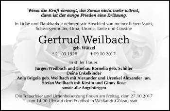 Traueranzeige von Gertrud Weilbach von Mitteldeutsche Zeitung Köthen