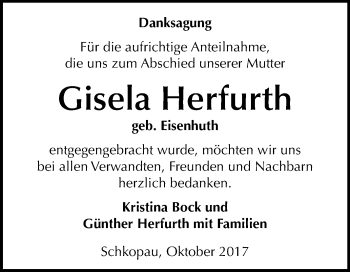 Traueranzeige von Gisela Herfurth von WVG - Wochenspiegel Merseburg