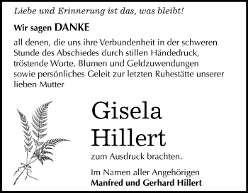 Traueranzeige von Gisela Hillert von Mitteldeutsche Zeitung