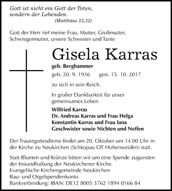 Traueranzeige von Gisela Karras von Mitteldeutsche Zeitung