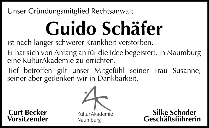  Traueranzeige für Guido Schäfer vom 28.10.2017 aus Mitteldeutsche Zeitung